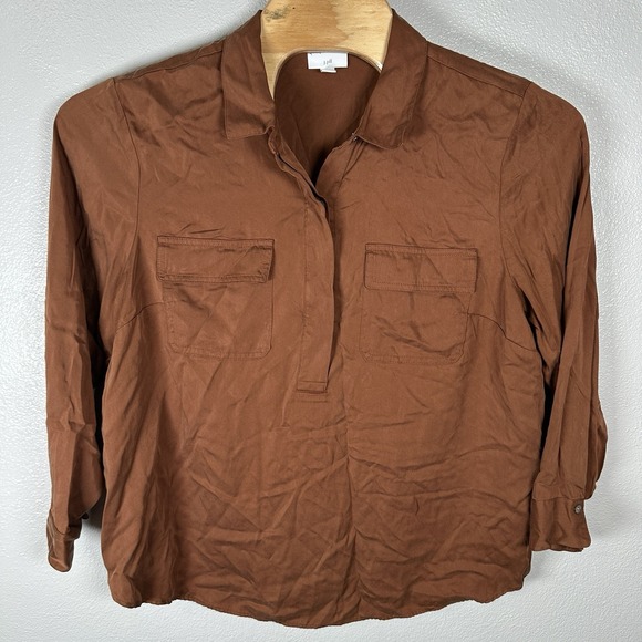 J. Jill Tops - J Jill Popover Tunic Top Blouse Womens 2X Brown Long Sleeve Pockets Modal Rayon
